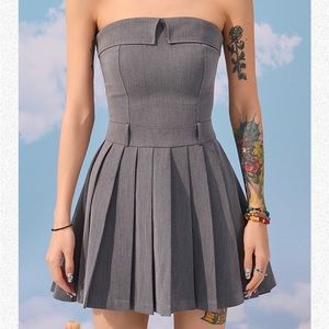 NEW Pleated Dress Academia Strapless Tube Top Mini Skirt One Piece Y2K Small S